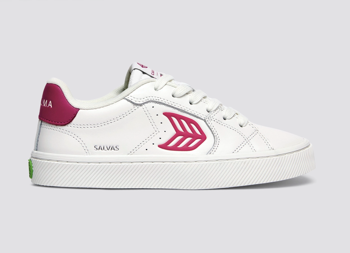 SALVAS White Leather Jazzy Pink Logo Sneaker