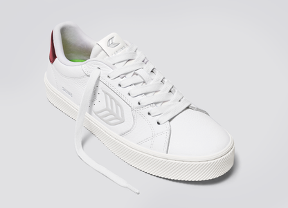 SALVAS White Premium Leather Ice Logo Metallic Red Sneaker